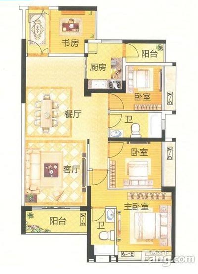 本單元的設計整體色調采用的是木色，不僅沿用了中式的端莊典雅，同時加入一些時尚的元素，讓整個空間多了現代的時尚感覺，卻不失中式的端莊。
